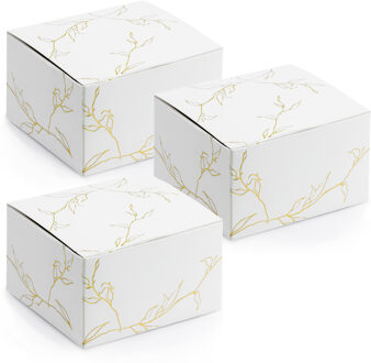 Partydeco cadeaudoosje Nature - Bruiloft - 20x - wit/goud - papier - 6 x 4 cm - Cadeaudoosjes