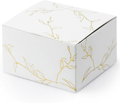 Partydeco Cadeaudoosje Nature - Bruiloft bedankje - 10x stuks - wit/goud - papier - 6 x 4 cm