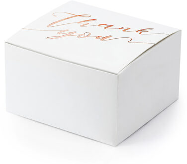 Partydeco cadeaudoosje Thank You - Bruiloft - 10x - wit/rosegoud - papier - 6 x 4 cm - Cadeaudoosjes