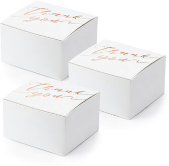 Partydeco Cadeaudoosje Thank You - Bruiloft bedankje - 20x stuks - wit/rosegoud - papier - 6 x 4 cm