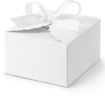 Partydeco Cadeaudoosje Wolkje - Bruiloft bedankje - 10x stuks met lintje - wit - 8 x 5 cm