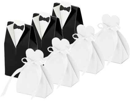 Partydeco Cadeaudoosjes Bruidegom/bruid - Bruiloft bedankje - 40x stuks - zwart/wit - 7 x 9 cm