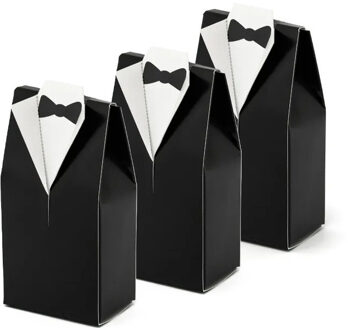 Partydeco Cadeaudoosjes Bruidegom - Bruiloft bedankje - 70x stuks - zwart/wit - 7 x 9 cm