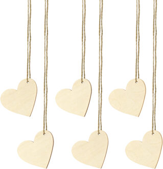 Partydeco Cadeaulabels houten hartje - set 50x stuks - bruin - 6 x 5 cm - naam tags