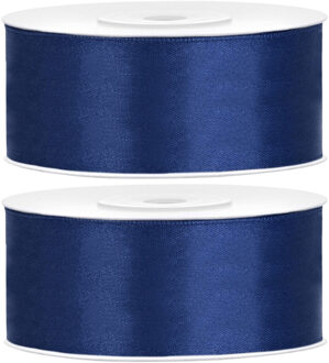 Partydeco Cadeaulint - 2x - blauw - 2,5 cm x 25 meter - satijn - sierlint - inpakken - decoratie