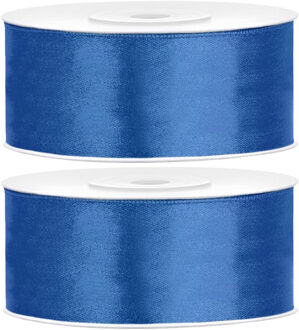 Partydeco Cadeaulint - 2x - blauw - 2,5 cm x 25 meter - satijn - sierlint - inpakken - decoratie