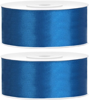 Partydeco Cadeaulint - 2x - blauw - 2,5 cm x 25 meter - satijn - sierlint - inpakken - decoratie