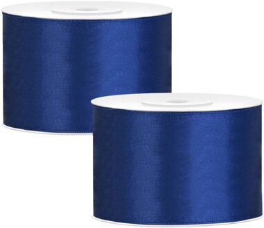 Partydeco Cadeaulint - 2x - blauw - 5 cm x 25 meter - satijn - sierlint - inpakken - decoratie
