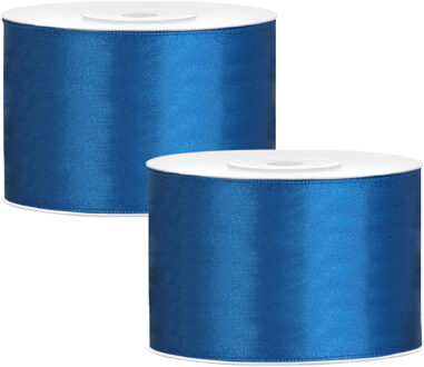Partydeco Cadeaulint - 2x - blauw - 5 cm x 25 meter - satijn - sierlint - inpakken - decoratie