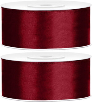 Partydeco Cadeaulint - 2x - bordeaux - 2,5 cm x 25 meter - satijn - sierlint - inpakken - decoratie