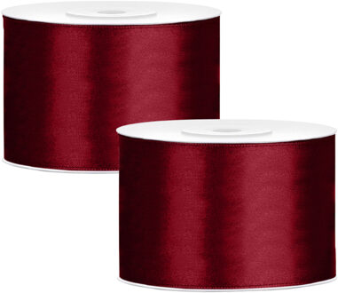 Partydeco Cadeaulint - 2x - bordeaux - 5 cm x 25 meter - satijn - sierlint - inpakken - decoratie