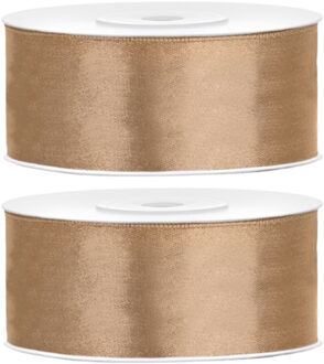 Partydeco Cadeaulint - 2x - goud - 2,5 cm x 25 meter - satijn - sierlint - inpakken - decoratie