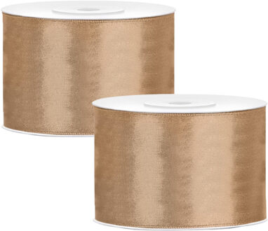 Partydeco Cadeaulint - 2x - goud - 5 cm x 25 meter - satijn - sierlint - inpakken - decoratie