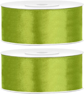 Partydeco Cadeaulint - 2x - groen - 2,5 cm x 25 meter - satijn - sierlint - inpakken - decoratie