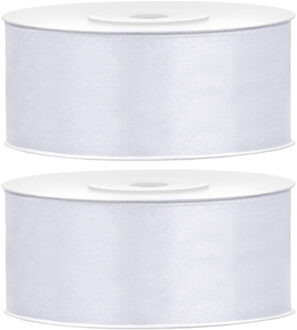 Partydeco Cadeaulint - 2x - ivoor - 2,5 cm x 25 meter - satijn - sierlint - inpakken - decoratie