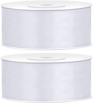 Partydeco Cadeaulint - 2x - ivoor - 2,5 cm x 25 meter - satijn - sierlint - inpakken - decoratie