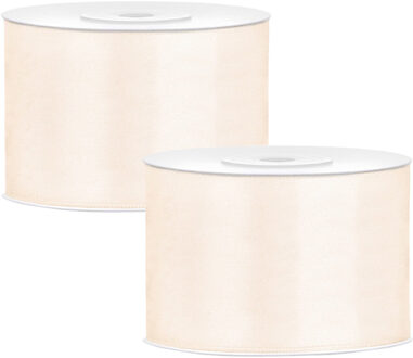 Partydeco Cadeaulint - 2x - ivoor - 5 cm x 25 meter - satijn - sierlint - inpakken - decoratie