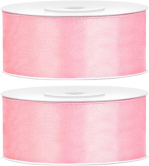 Partydeco Cadeaulint - 2x - lichtroze - 2,5 cm x 25 meter - satijn - sierlint - inpakken - decoratie