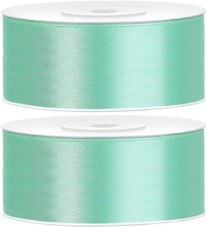 Partydeco Cadeaulint - 2x - mintgroen - 2,5 cm x 25 meter - satijn - sierlint - inpakken - decoratie