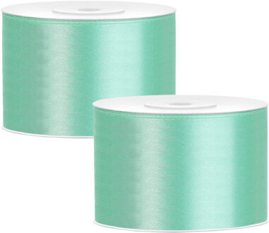 Partydeco Cadeaulint - 2x - mintgroen - 5 cm x 25 meter - satijn - sierlint - inpakken - decoratie