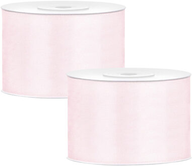 Partydeco Cadeaulint - 2x - poeder roze - 5 cm x 25 meter - satijn - sierlint - inpakken - decoratie
