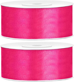 Partydeco Cadeaulint - 2x - roze - 2,5 cm x 25 meter - satijn - sierlint - inpakken - decoratie
