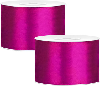 Partydeco Cadeaulint - 2x - roze - 5 cm x 25 meter - satijn - sierlint - inpakken - decoratie