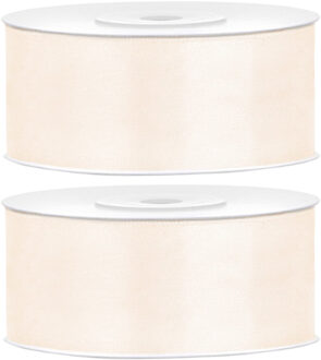 Partydeco Cadeaulint - 2x - warm wit - 2,5 cm x 25 meter - satijn - sierlint - inpakken - decoratie