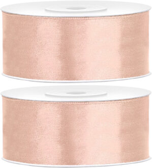 Partydeco Cadeaulint - 2x - zalmroze - 2,5 cm x 25 meter - satijn - sierlint - inpakken - decoratie