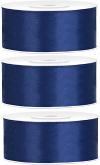 Partydeco Cadeaulint - 3x - blauw - 2,5 cm x 25 meter - satijn - sierlint - inpakken - decoratie
