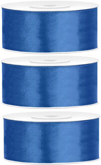 Partydeco Cadeaulint - 3x - blauw - 2,5 cm x 25 meter - satijn - sierlint - inpakken - decoratie