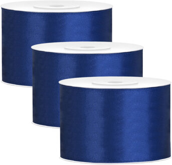Partydeco Cadeaulint - 3x - blauw - 5 cm x 25 meter - satijn - sierlint - inpakken - decoratie