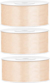 Partydeco Cadeaulint - 3x - creme - 2,5 cm x 25 meter - satijn - sierlint - inpakken - decoratie