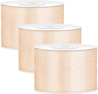 Partydeco Cadeaulint - 3x - creme - 5 cm x 25 meter - satijn - sierlint - inpakken - decoratie