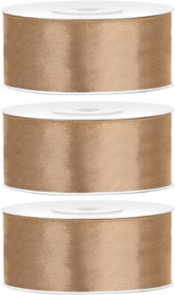 Partydeco Cadeaulint - 3x - goud - 2,5 cm x 25 meter - satijn - sierlint - inpakken - decoratie