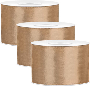 Partydeco Cadeaulint - 3x - goud - 5 cm x 25 meter - satijn - sierlint - inpakken - decoratie