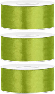 Partydeco Cadeaulint - 3x - groen - 2,5 cm x 25 meter - satijn - sierlint - inpakken - decoratie