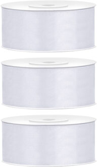 Partydeco Cadeaulint - 3x - ivoor - 2,5 cm x 25 meter - satijn - sierlint - inpakken - decoratie