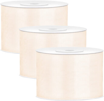 Partydeco Cadeaulint - 3x - ivoor - 5 cm x 25 meter - satijn - sierlint - inpakken - decoratie