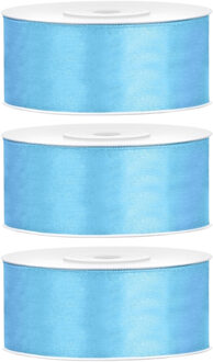 Partydeco Cadeaulint - 3x - lichtblauw - 2,5 cm x 25 meter - satijn - sierlint - inpakken - decorati