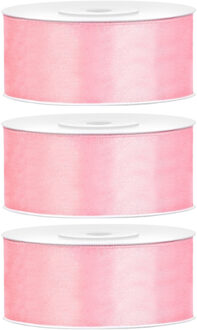 Partydeco Cadeaulint - 3x - lichtroze - 2,5 cm x 25 meter - satijn - sierlint - inpakken - decoratie
