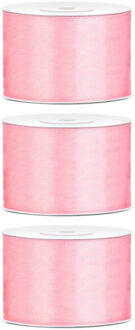 Partydeco Cadeaulint - 3x - lichtroze - 5 cm x 25 meter - satijn - sierlint - inpakken - decoratie