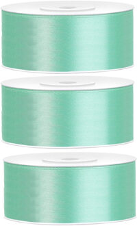 Partydeco Cadeaulint - 3x - mintgroen - 2,5 cm x 25 meter - satijn - sierlint - inpakken - decoratie