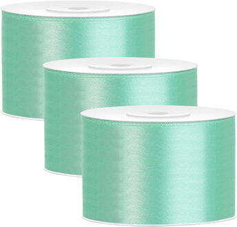 Partydeco Cadeaulint - 3x - mintgroen - 5 cm x 25 meter - satijn - sierlint - inpakken - decoratie
