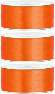 Partydeco Cadeaulint - 3x - oranje - 2,5 cm x 25 meter - satijn - sierlint - inpakken - decoratie