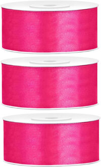 Partydeco Cadeaulint - 3x - roze - 2,5 cm x 25 meter - satijn - sierlint - inpakken - decoratie
