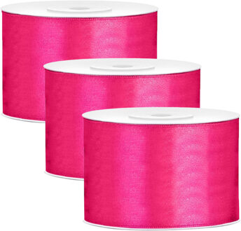 Partydeco Cadeaulint - 3x - roze - 5 cm x 25 meter - satijn - sierlint - inpakken - decoratie