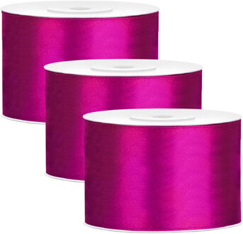 Partydeco Cadeaulint - 3x - roze - 5 cm x 25 meter - satijn - sierlint - inpakken - decoratie