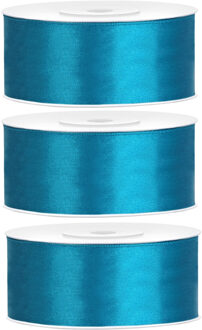 Partydeco Cadeaulint - 3x - turqoise - 2,5 cm x 25 meter - satijn - sierlint - inpakken - decoratie