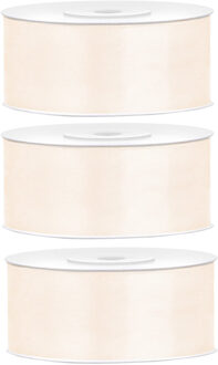 Partydeco Cadeaulint - 3x - warm wit - 2,5 cm x 25 meter - satijn - sierlint - inpakken - decoratie